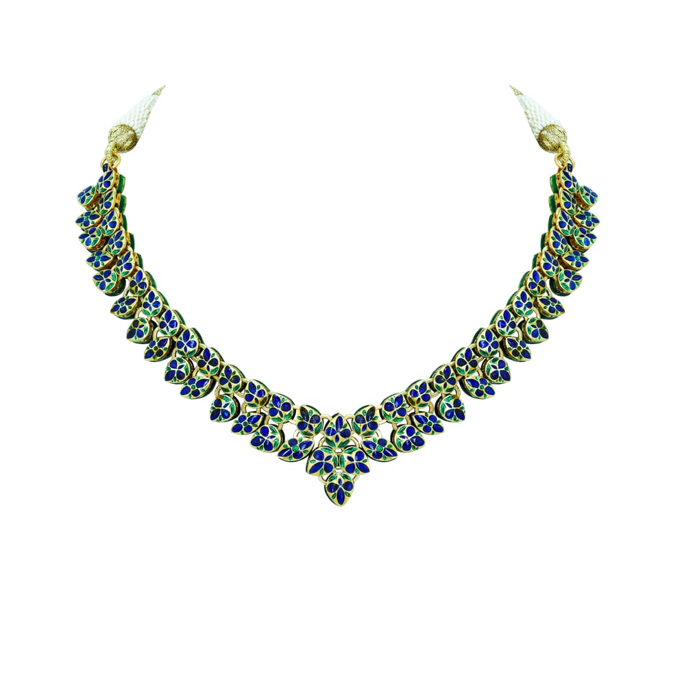 Polki Diamond Necklace with Soft Green Enamel